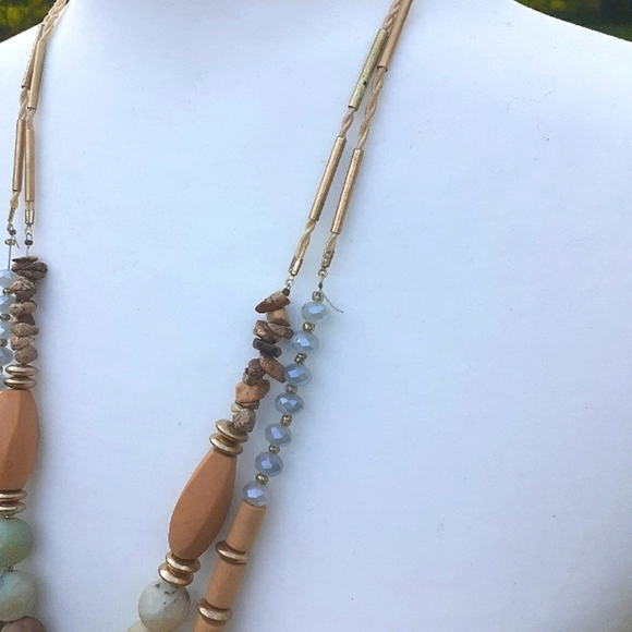 Indian Stone Wood Marble Betsey Statement Chunky Necklace - Picture 3 of 8